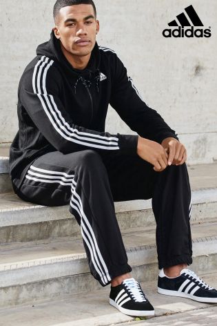 adidas Black/White 3 Stripe Essential Hoody